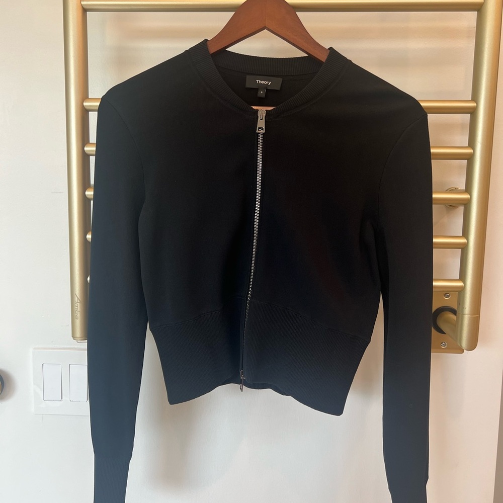 Theory Women's Classic Black Bomber Jacket, size s